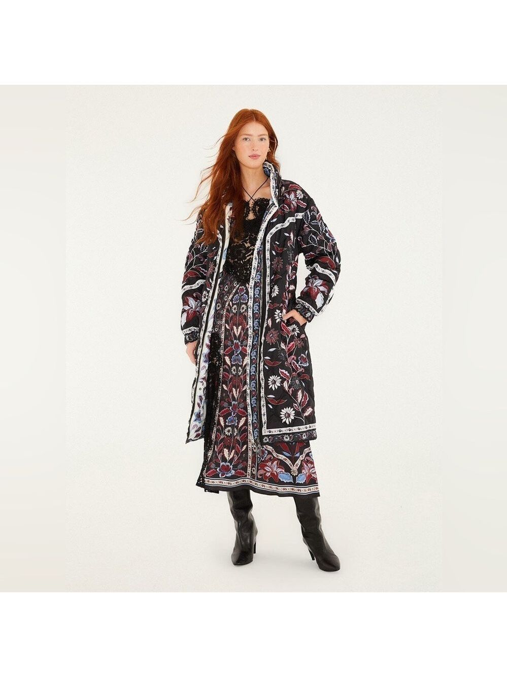 Farm Rio Black Marcelle Reversible Maxi Puffer Jacket - Picture 9 of 12